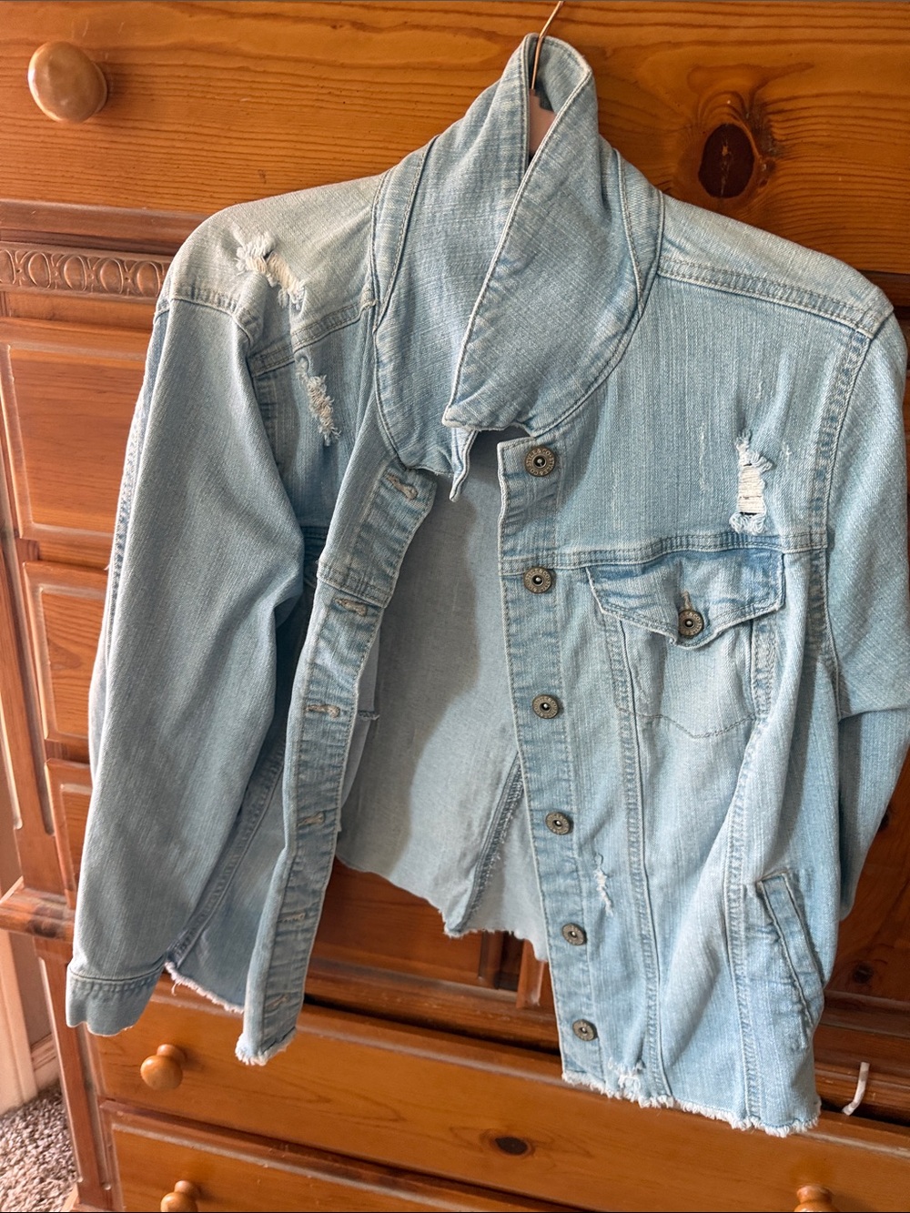 Style & Co. Light Blue Distressed Denim Jacket